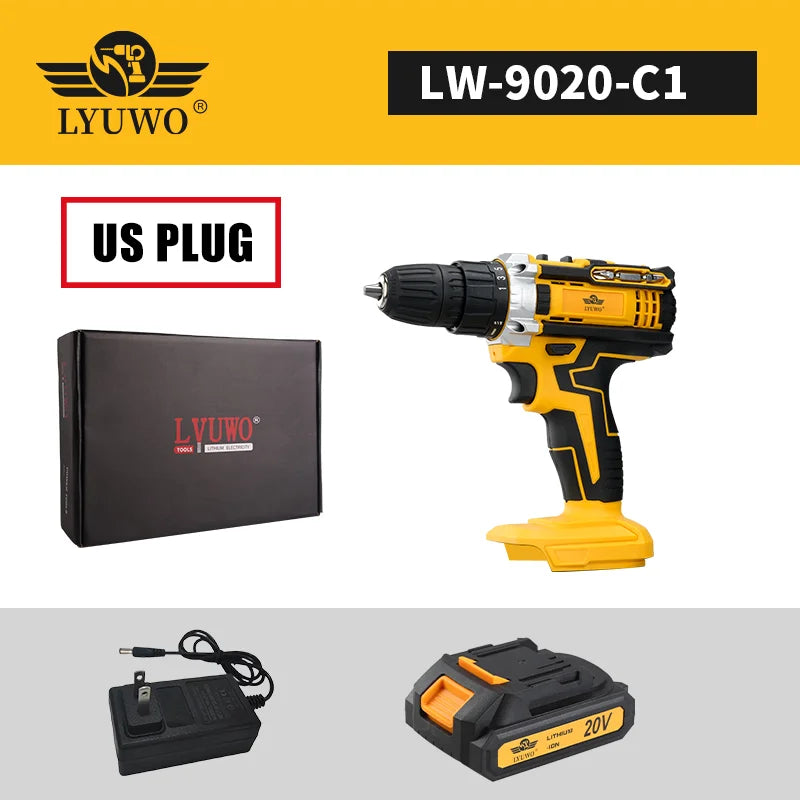 LYUWO Rechargeable Electric Hand Drill, Pistol Drill, Electric Screwdriver, Household Impact Hand Drill Tool,Use MT Battery