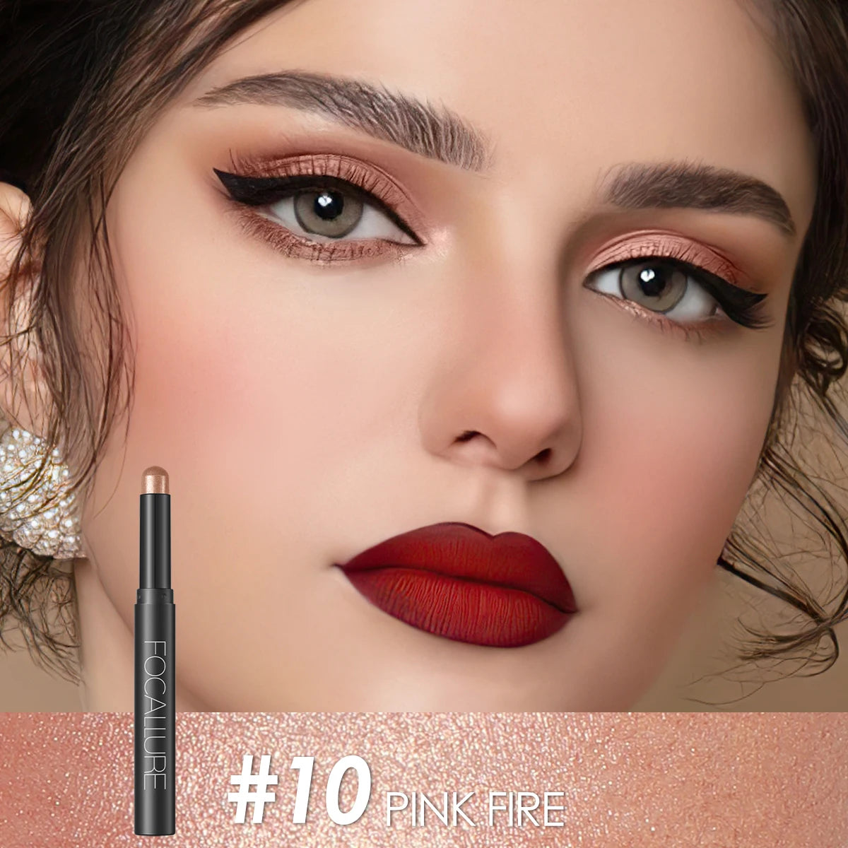 FOCALLURE Lápiz de sombra de ojos perlado de 24 colores, resistente al agua, con brillo, pigmento brillante, delineador en barra, herramientas de maquillaje