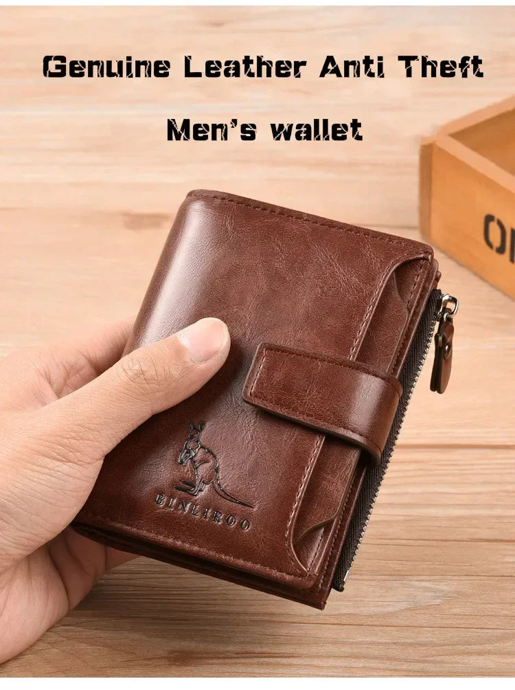 Genuine Leather Men's Wallet Luxury Short RFID Card Holder for Men Zipper Coin Purse Portable Male Wallets Billfold