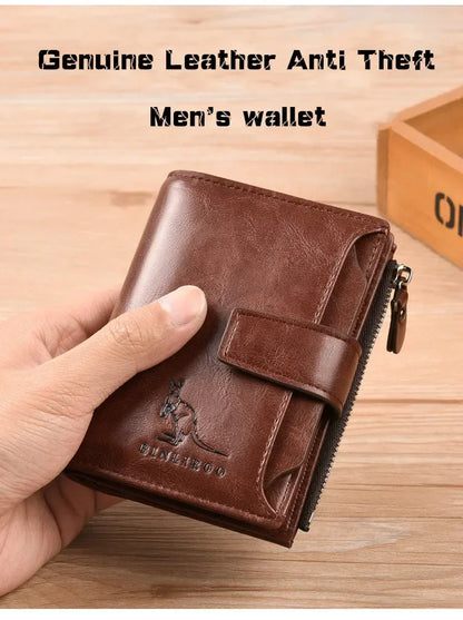 Genuine Leather Men's Wallet Luxury Short RFID Card Holder for Men Zipper Coin Purse Portable Male Wallets Billfold