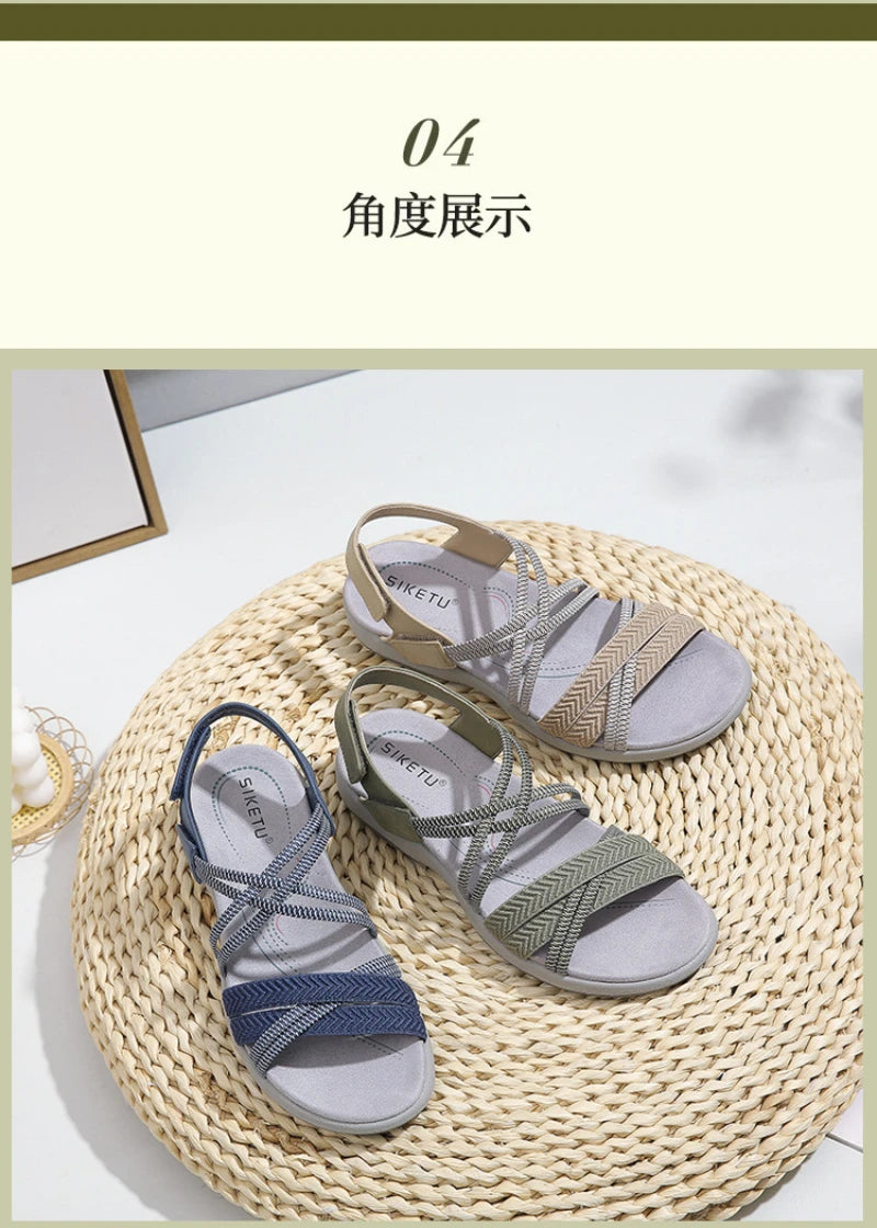 New 2025 Sports Sandals Rubber Velcro Large Size Women's Shoes Casual Comfortable Breathable Simple Summer Middle-Aged People