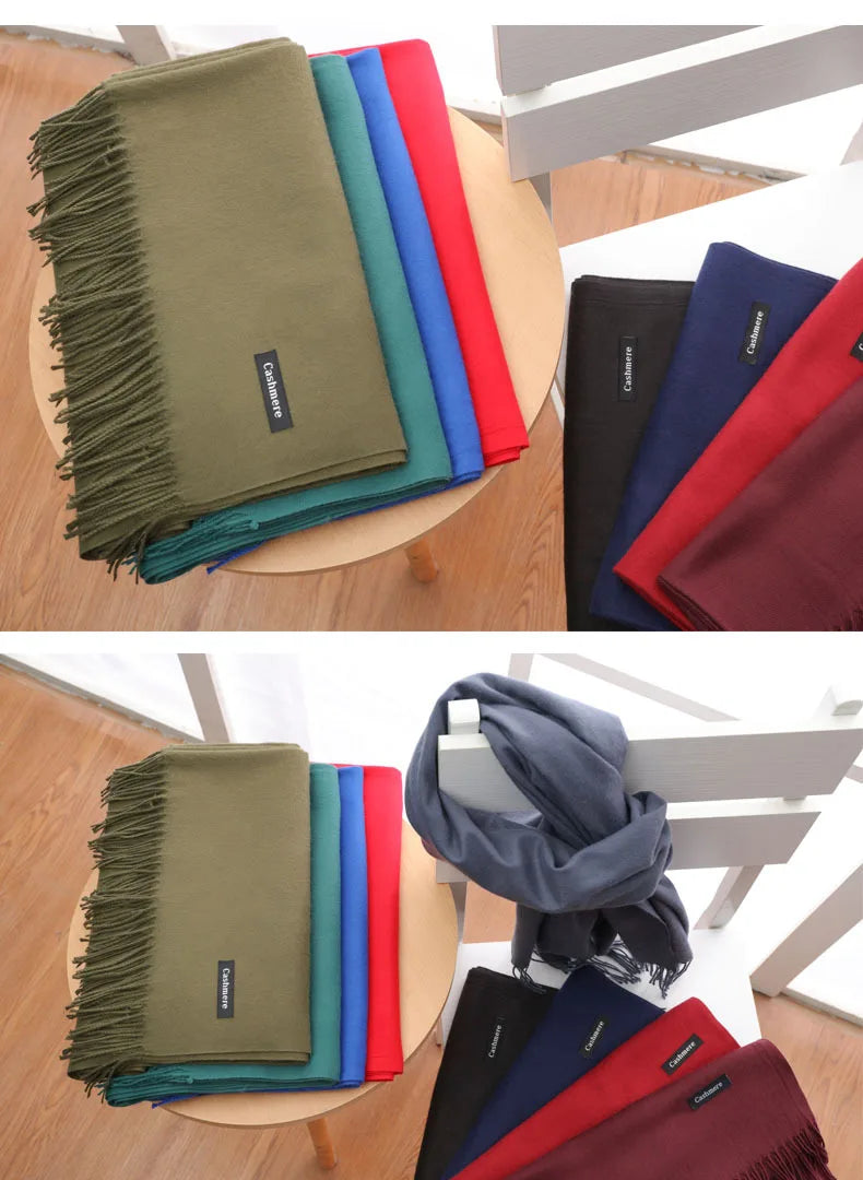 Bufanda multiusos de imitación de cachemira cepillada de color sólido, gruesa, larga, con borlas, para invierno, para niña
