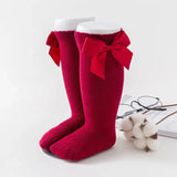 Knee High Princess Socks infantil, material de bebê, recém-nascido, infantil, meias, arco, algodão, Mid-tube, crianças, meninas, outono, inverno