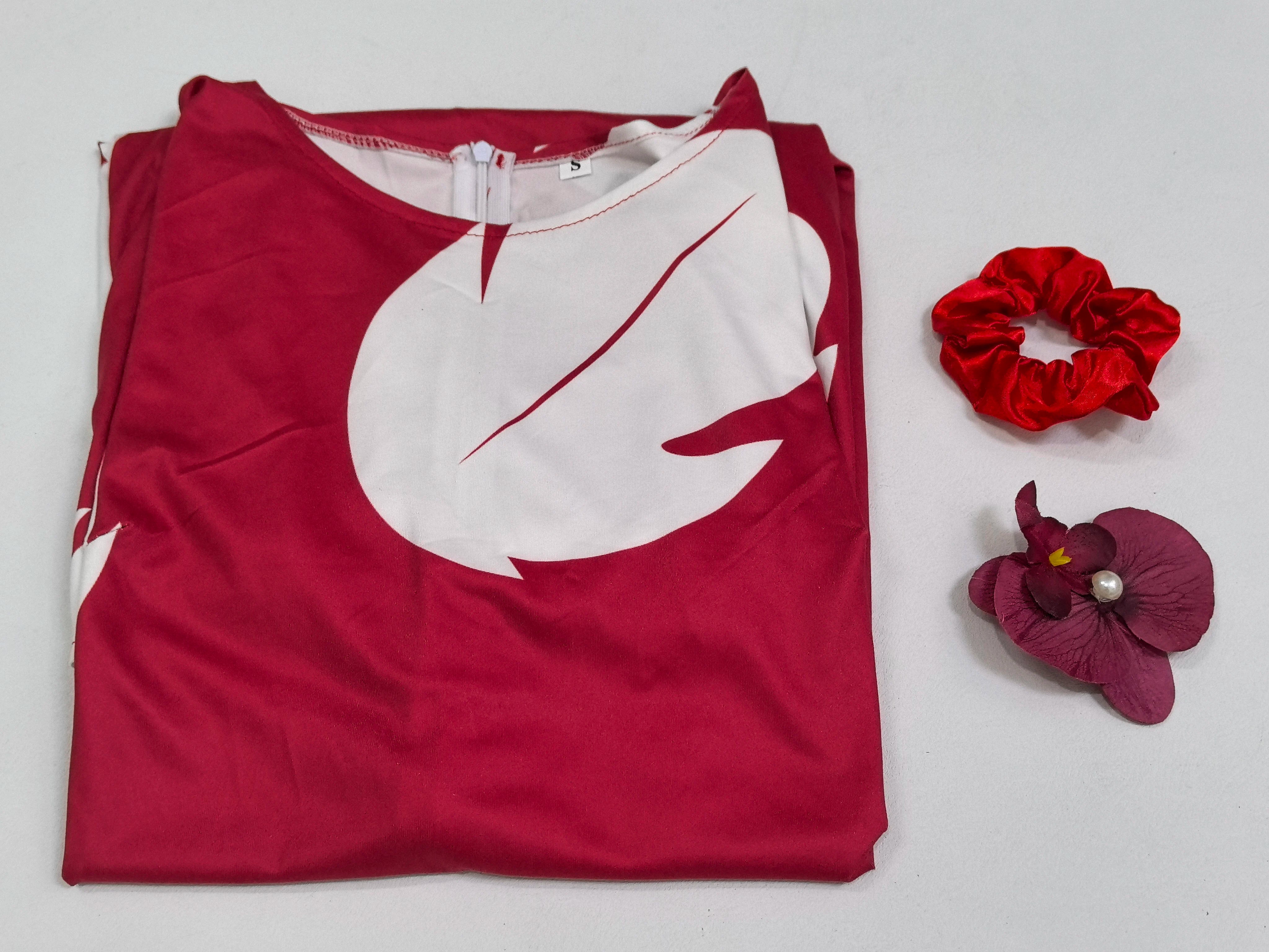 Lilo Cosplay Costume Pelekai Red Lilo Dress with Hawaiian Leaf Flower Leis Accessories Flower Hair Clip Halloween Party Cosplay