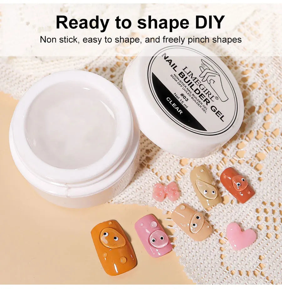 LIMEGIRL 15g Non-Stick Extension Gel UV Quick Build Solid Nail Extension Gel 3D Shaping Nail Art Solid Milky Jelly Hard Gel