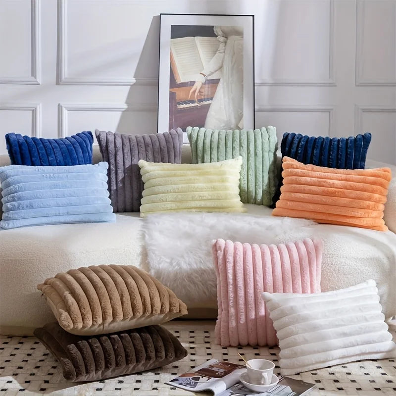 1pc  Plush Decorative Throw Pillow Cover Fuzzy Striped Soft Throw Pillow Covers Cushion Covers for Sofa living room Bedroom