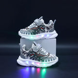 Spring New Children's Sports Shoes Cartoon Dinosaur Children's LED Light Shoes Soft Sole Boys' Causal Sneakers 2-6 Years Old