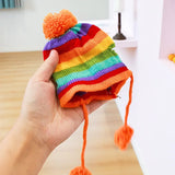 Dog Winter Wear 1 Set(hat+scarf+leg Warmers) Rainbow Stripe Knitted Dog Scarf Winter Warm Hat Footwear Sloves Pet Clothes