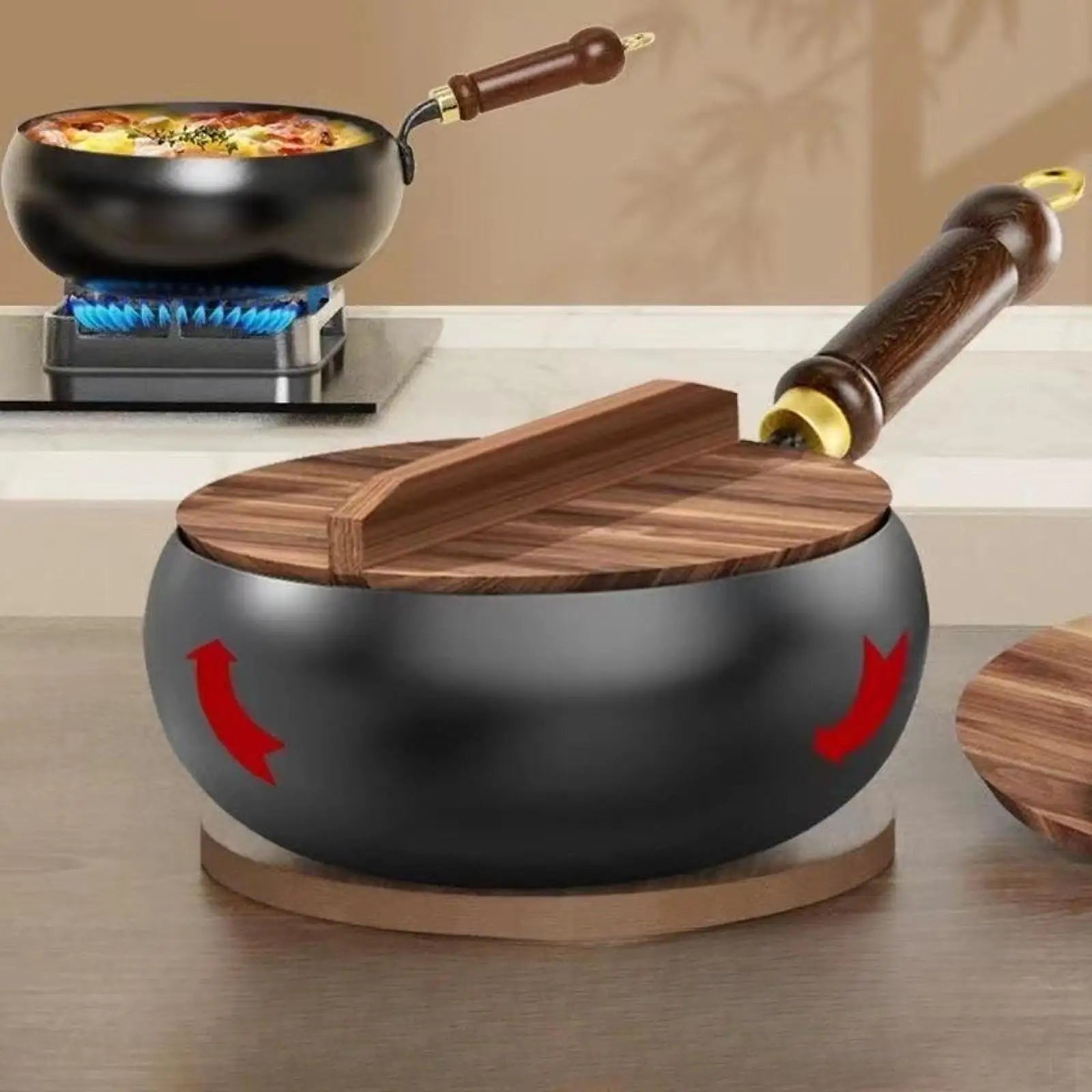 Nonstick Wok with No Coating for Gas, Boiling, Stir-Frying - Pan for Restaurant, Camping, Home, Stovetop, Induction Cooker, Cookware, Pots, Cooking