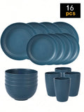 4/16/24pcs Reusable plastic tableware set, including plates, bowls and cups. Suitable for family picnics and school supplies
