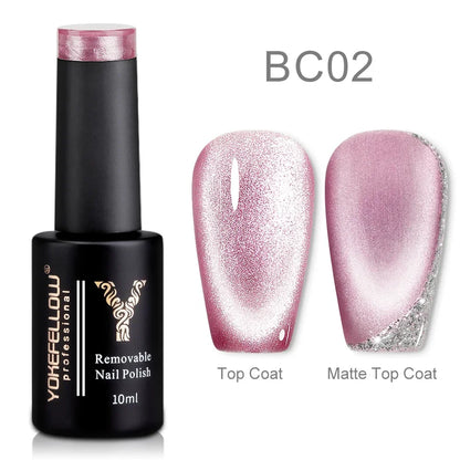 Esmalte de uñas en gel YOKEFELLOW Cat Eye de 10 ml, esmalte de uñas magnético plateado, esmalte de uñas en gel profesional para manicura DIY.