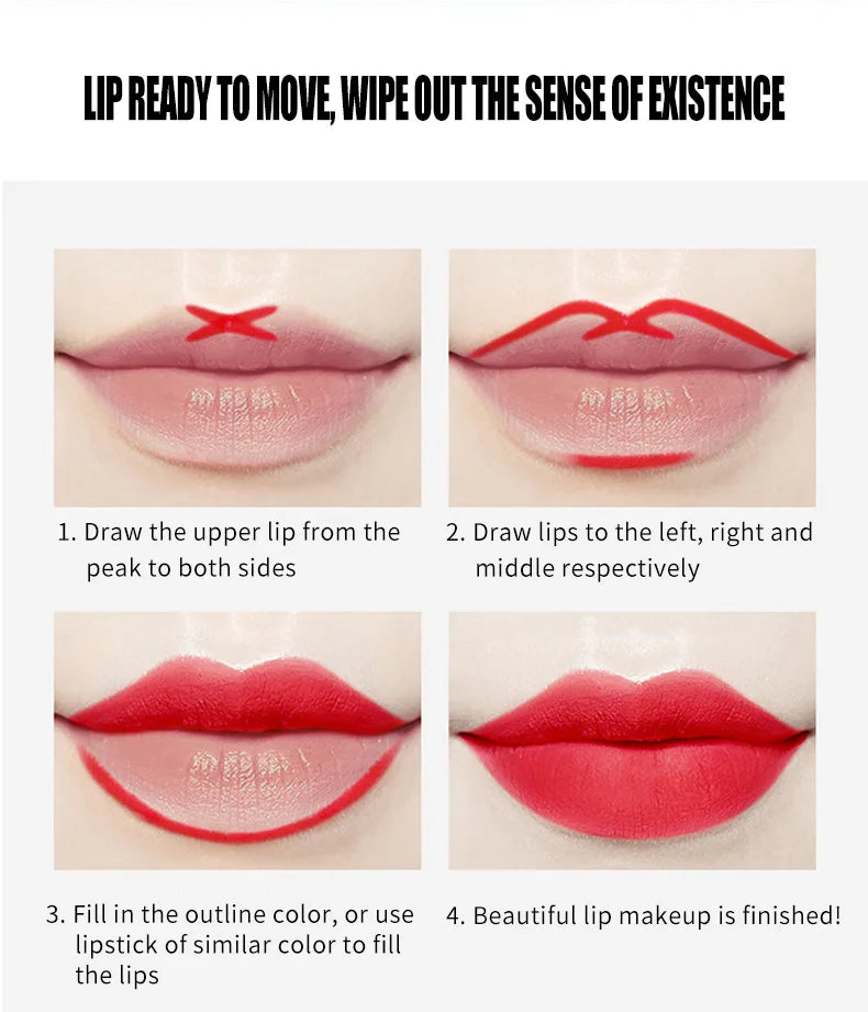 Delineador de labios 2 en 1, resistente al agua, mate, lápiz labial, rojo sexy, de larga duración, maquillaje, cosméticos