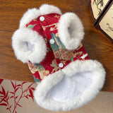 New Year Autumn Winter Double Layer Fleece Pet Clothes Chinese Style Jade Rabbit Design Warm Coat for Dogs Cats Festive Holiday