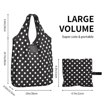 Custom Recycling Classic Black And White Polka Dot Shopping Bag Women Tote Bag Portable Grocery Shopper Bags