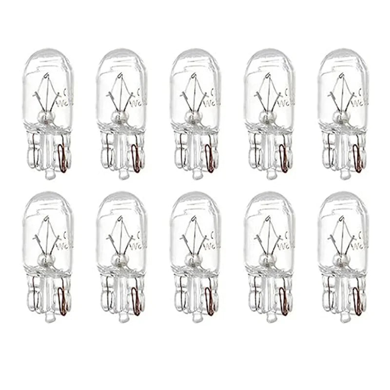 10 Pcs Warm White Auto Halogen Lamp T10 W5W 194 158 12V 5W  Marker Wedge License PlateLight Bulb Instrument Light
