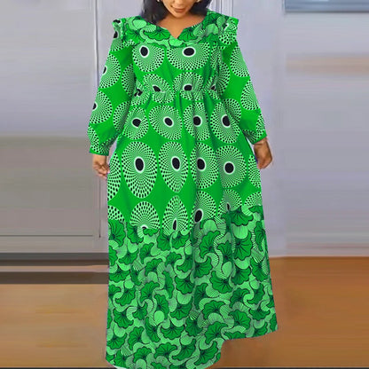 Vestido largo con estampado bohemio VONDA de talla grande 5XL para mujer, manga larga tipo farol, elegante, cuello en V, para vacaciones