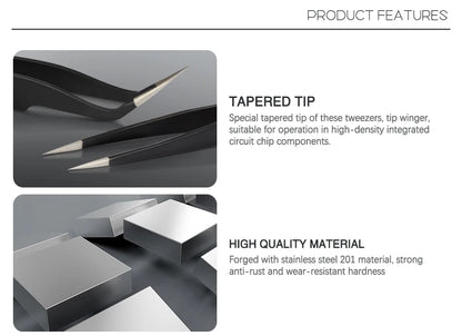 VVOSAI Curved Straight Tweezers Anti-static Precision Stainless Forceps Phone iPad Repair IC Chips Motherboard Repair Hand Tools