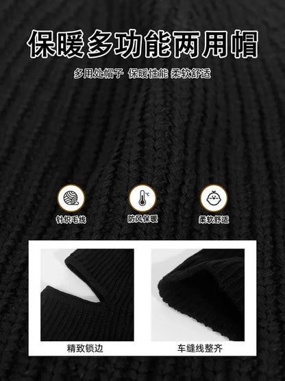 Winter 2 in1 Mask Beanies Hats Warm Knitted Balaclava Hats Windproof Solid Full Face Ski Bonnet Tactical Cycling Earmuffs Cap