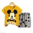 Mickey Mouse Summer T-shirt Shorts Children's Short Sleeve Set Cotton Tees Tracksuits Boys Girls Clothes Casual Two Piece