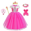 Girl Pink Dress Aurora Cosplay Costume Princess Deluxe Outfit Children Summer Brthday Party Elegant Gown Fairy Disguise Sets