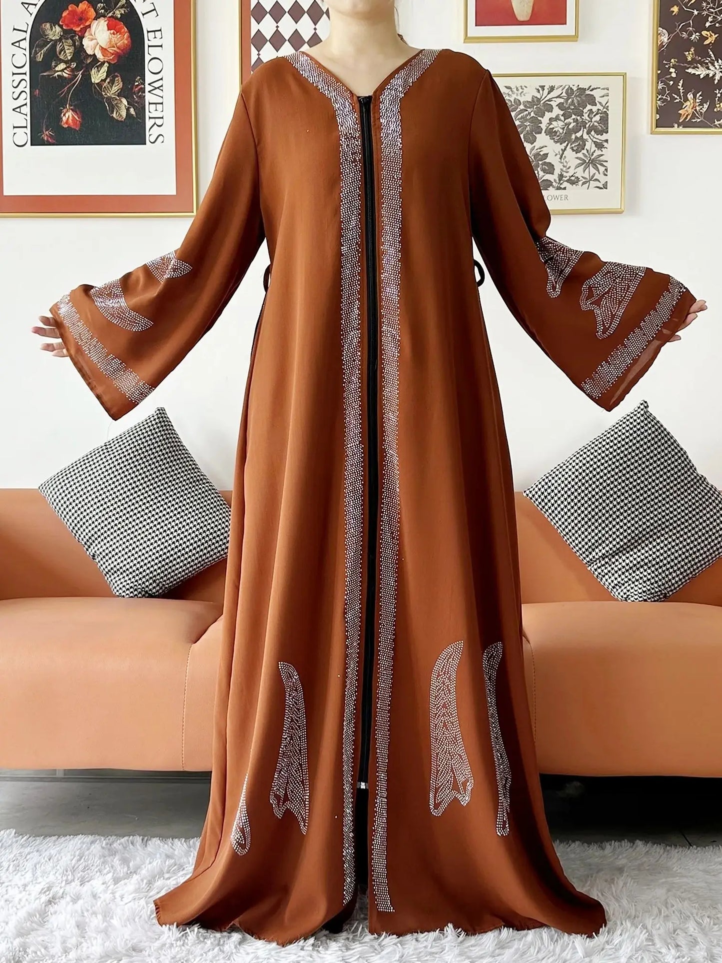Vestido elegante de gasa para mujer, abaya abierta con cremallera, ropa musulmana, cárdigan islámico, abaya, nuevo