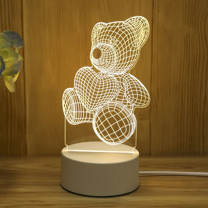 Romantic Love 3D Acrylic LED Lamp for Home Children's Night Light Table Lamp Birthday Party Decor Valentine's Day Bedside Lamp