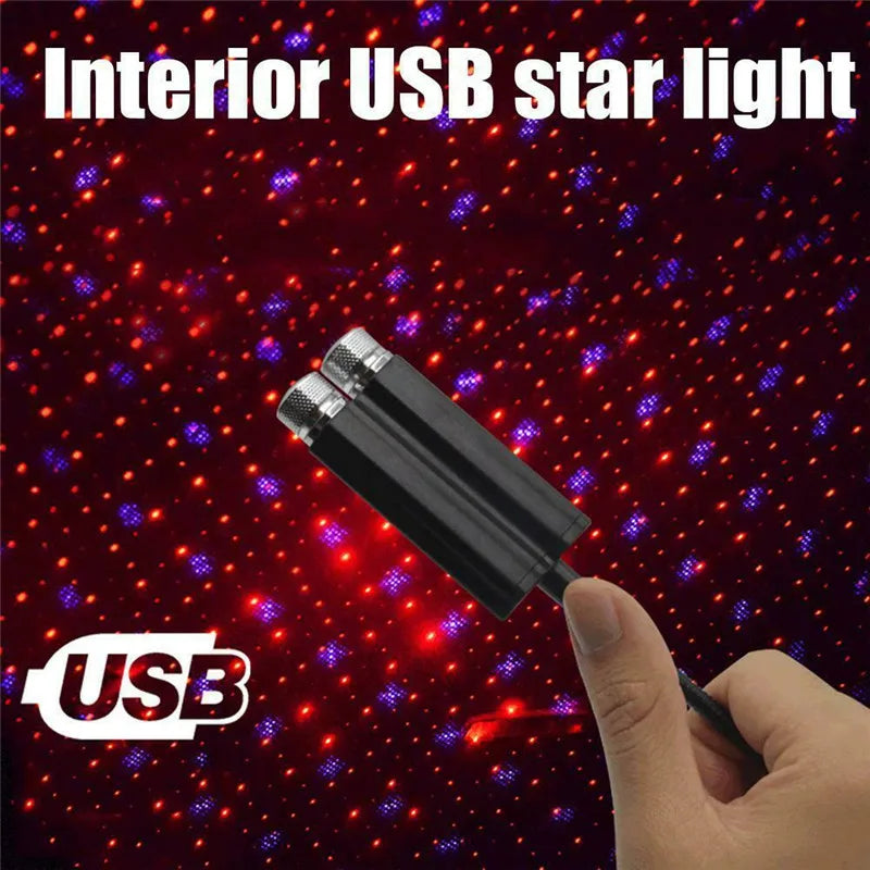 Lámpara de proyección de estrellas USB de 2 cabezales, luces decorativas LED ajustables para decoración de interiores de coche o boda, proyector de techo, luz nocturna 