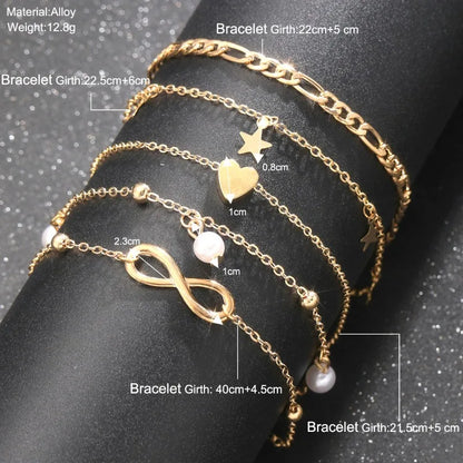 5Pcs Bohemian Pineapple Pearl Anklet for Women Fashion Simple Temperament Ladies Infinite Ankle Bracelets Jewelry Star Anklets