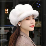High Quality Cold Protection Women's Beret Solid Color Imitation Mink Winter All-Match Hat Light Luxury Thick Warm Hat