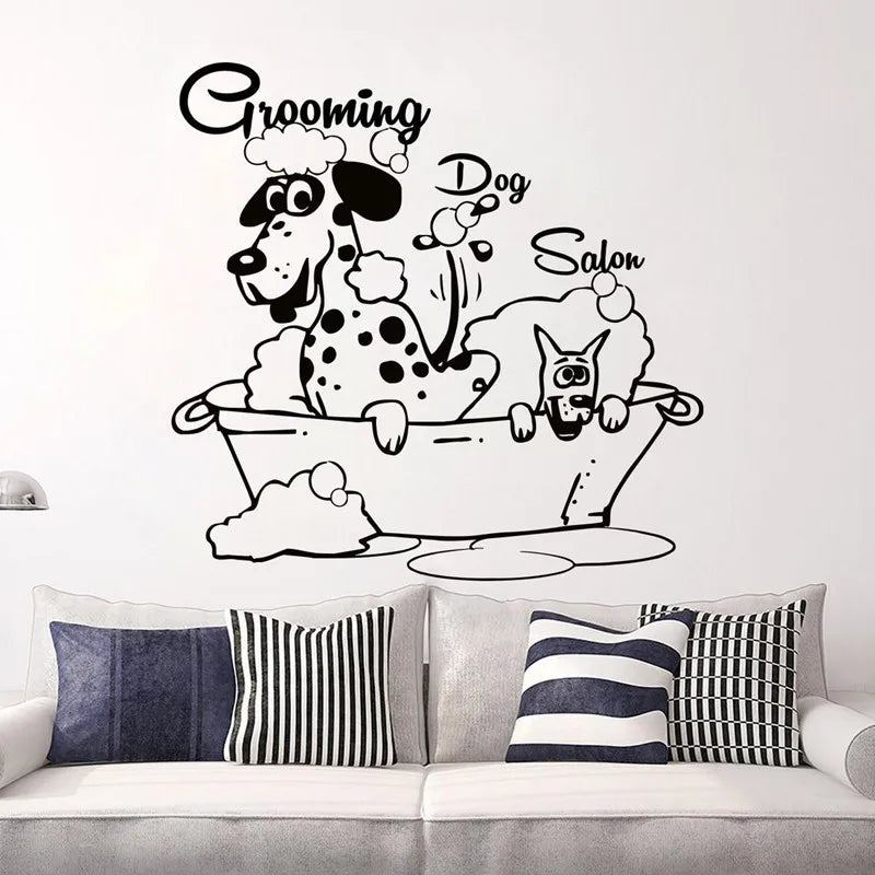 Pegatinas de pared para peluquería canina, para animales, spa, salón, tienda, escaparate, decoración de vinilo, calcomanías de pared para el hogar, habitación de mascotas, pegatinas para vestir