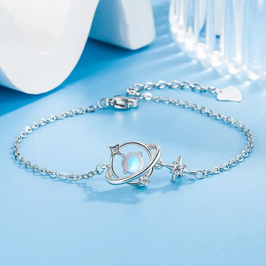 S925 Sterling Silver Brilhante Estrela Cristal Pulseiras Mão para Mulheres, Jóias Vintage, Acessórios de Luxo