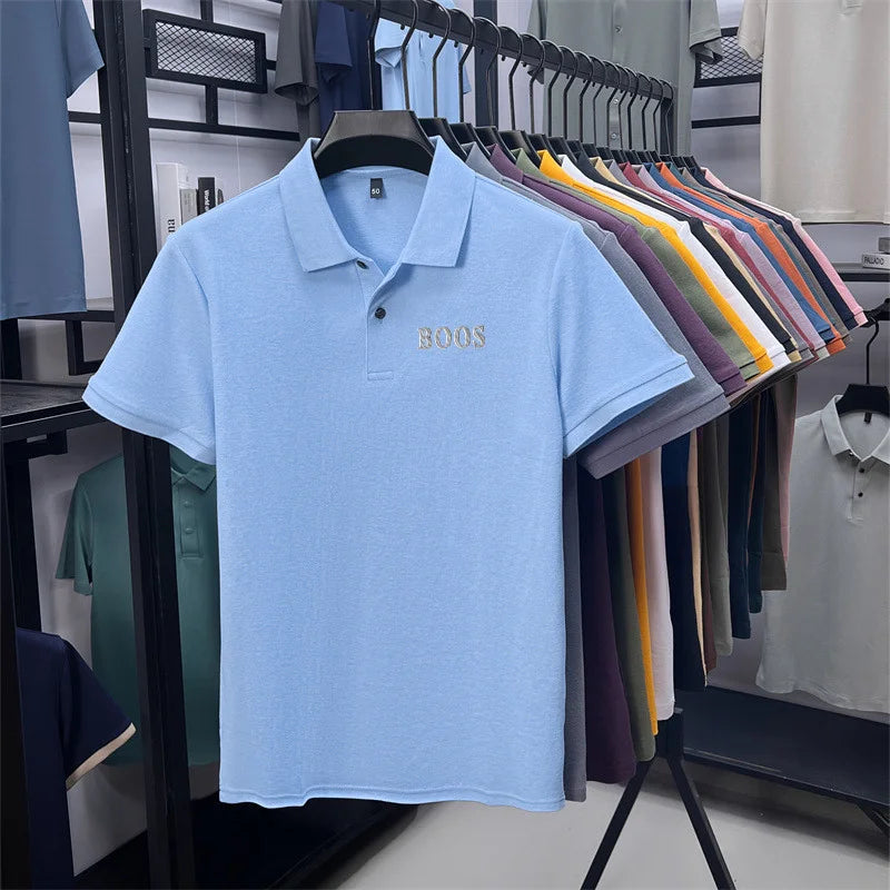 Cotton100% Men's Summer High Quality Short Sleeves Polo Shirt Lapel Button Letter Printing T-Shirt Business Leisure Men Clothing