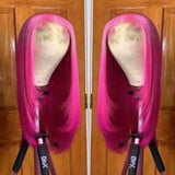 RONGDUOYI Pink Layered Haircut Straight Lace Front Wigs Natural Long Straight Cosplay Heat Fiber Synthetic Wig Purple