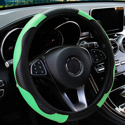 PU Carbon Fiber Leather Car Steering Wheel Cover without Inner Ring Suitable for 14.5-15 Inches of Automotive Supplies