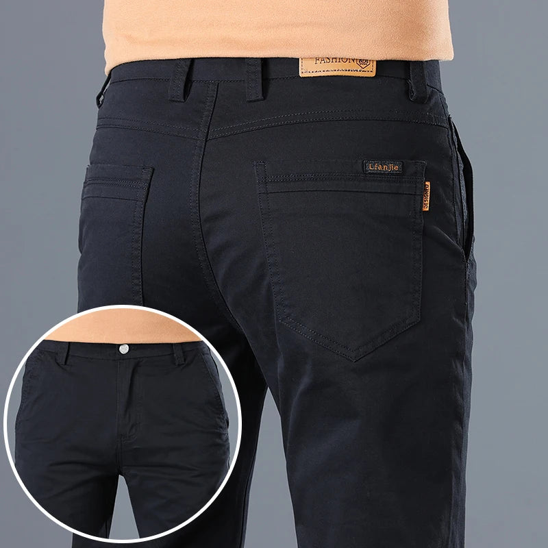 Men's High Quality Pure Cotton Classic Solid Color Casual Pants Business Stretch Slim Straight Brand Trousers Male Autumn New
