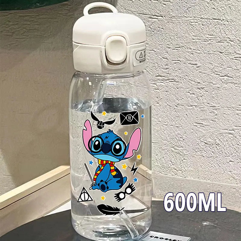 600/400ML Lilo&Stitch Straw Bottles Disney Drinking Office Transparent Portable Anti Drop Children's Water Bottle PC Material