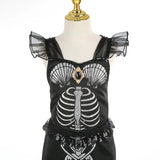 Halloween New Horror Skeleton Little Mermaid Costume Ariel Princess Black Skeleton Fishtail Dress Holiday Special Dress