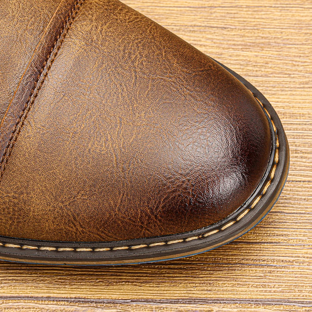 Retro Men's Casual Derby Shoes 2025 Fashion Leather Footwear New Style Men's Slip-On Comfortable Men's Shoes