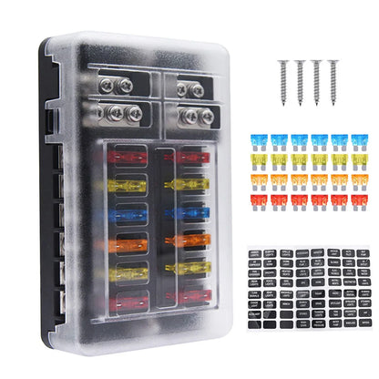 Portafusibles de 12 vías con bloque de portafusibles de cuchilla e indicador de advertencia para coche, barco, caja de fusibles de cuchilla de 12 V y 24 V