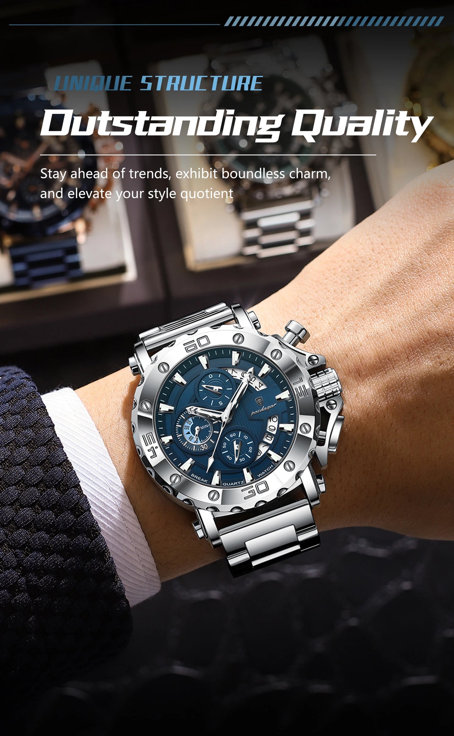 POEDAGAR Luxury Watch For Men Calendar Luminous Waterproof Man Clock Male Chronograph Stainless Steel Men's Quartz Watches Reloj
