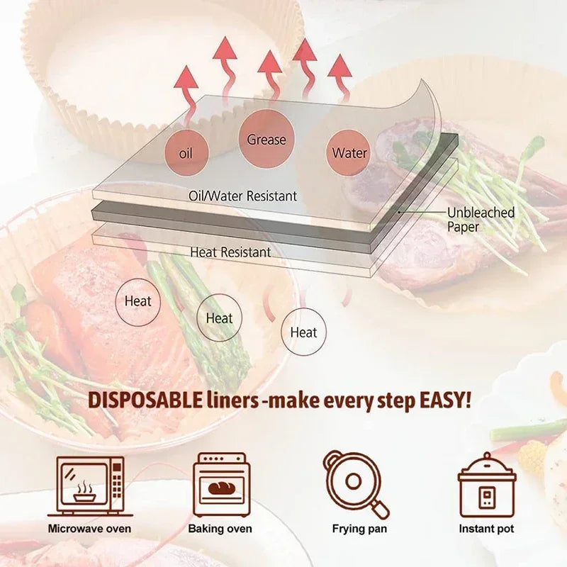 Cooking Paper Square Disposable Air Fryer Paper Air Fryer Paper Liner Oil-proof Water-proof Air Fryer Cooking Trays BakingPapers