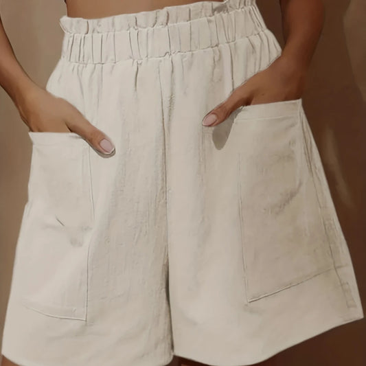 Pantalones cortos holgados informales con bolsillos y cintura paperbag de talla grande para primavera y verano, ropa de talla grande para mujer.