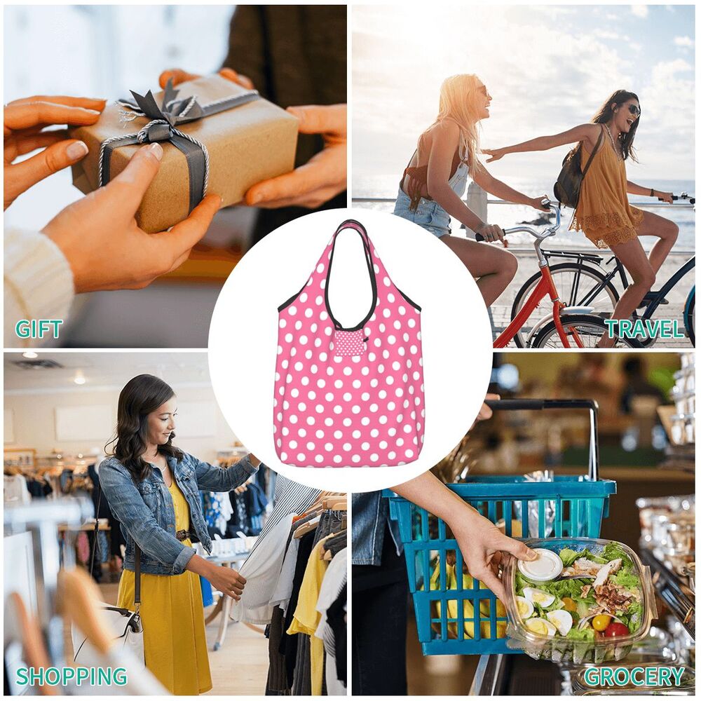Custom Recycling Classic Black And White Polka Dot Shopping Bag Women Tote Bag Portable Grocery Shopper Bags