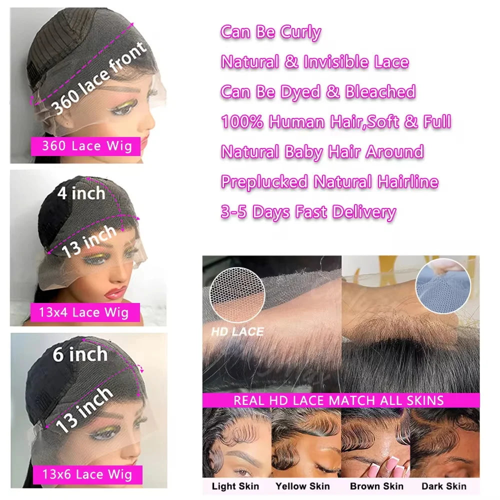 Peruca lace frontal cabelo humano liso HD 250% - densidade - longo luxo