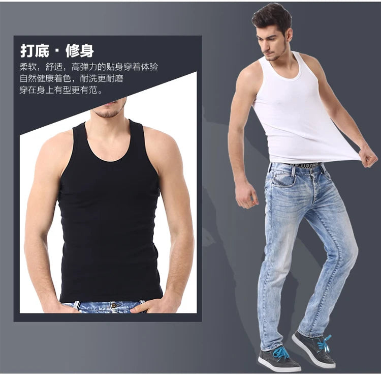 Four Seasons Men Pure Cotton Vest Youth Fit Sports Fitness Middle-aged Casual Sleeveless Top