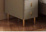 Nordic Style Intelligent Solid Wood Bedside Table Faux Leather 3 Drawers Nightstands with Wireless Charging Side Storage Cabinet
