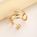 European And American Thick Bracelet And Ring Jewelry Set For Women Gold Color Geometric Line Bracelet Ring Combination Set Gift