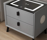 Nordic Style Smart Bedside Table with 2 Drawers 50cm Leather Nightstands with Wireless Charging Home Side Cabinet with USB