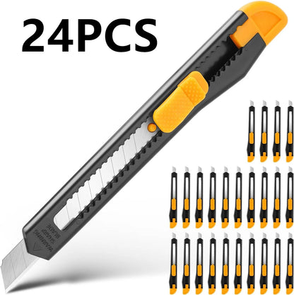 4/24 Pack Box Cutter Retractable, Utility Knife 9MM Wide Snap-Off Blades, Exacto Knife for Cutting Box, Wrapping, Cardboard