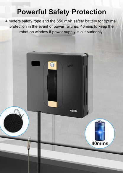 Robot limpiacristales ABIR WD8, doble pulverización de agua, memoria inteligente, alta succión al vacío, sensor láser, ideal para limpiar cristales de paredes del hogar.